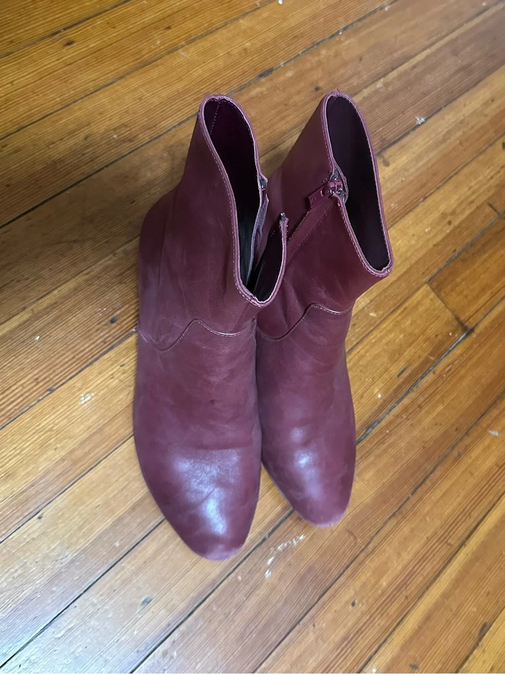 Loeffler Randall Burgundy Leather Ankle Booties with Block Heel